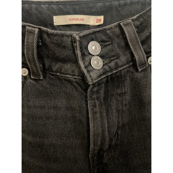 Levi's Superlow Jeans 28x32 Black Wash Straight Wide Leg Baggy '90s Grunge Y2K - Picture 7 of 9